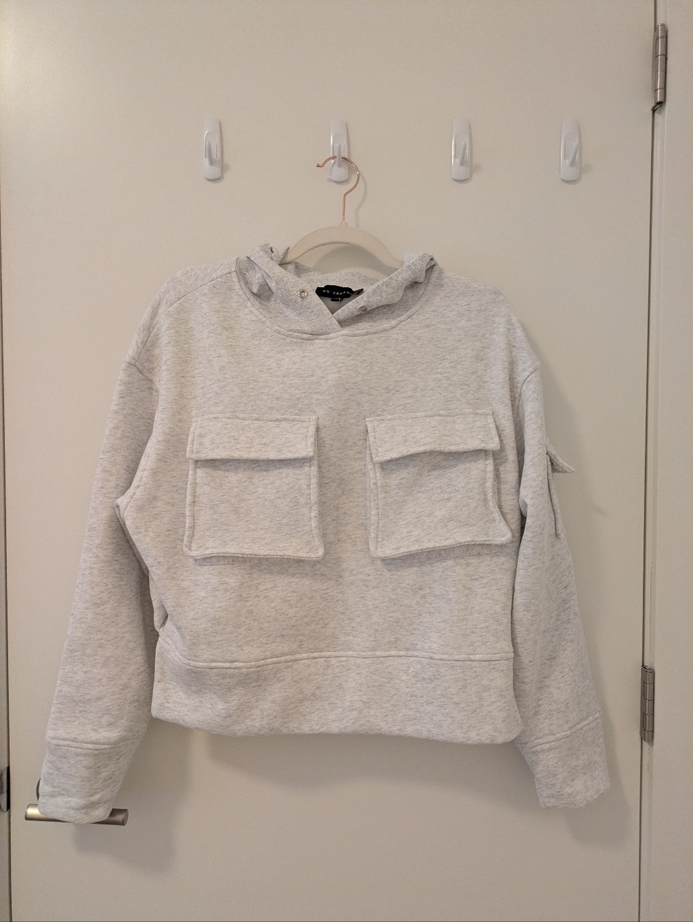 Light Gray Cropped Hoodie with Front Flap Pockets